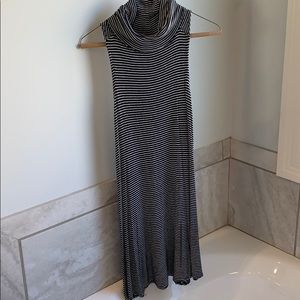 Sleeveless High Neck Striped Dress
